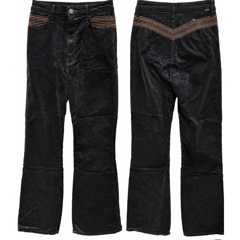 MOTHER The Smooth Hustler Soft Skills Black Velvet Rainbow Stitch Bootcut 31